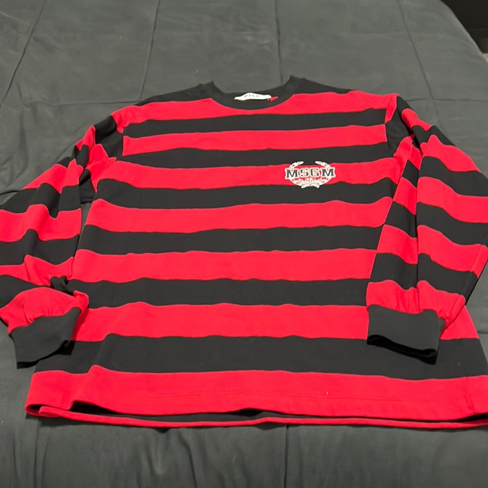 MSGM red and black striped shirt in size small.